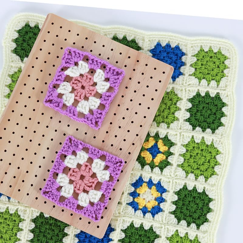 Ieusew 9.8 x7.7 inches Crochet Blocking Board with Pegs, Wooden Blocking Boards for Granny Square Projects, 20 Pcs Stainless Steel Rods - Image 3